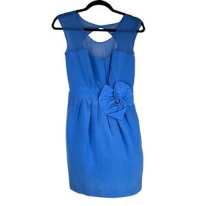 Sine 100% Silk Blue Rosette Special Occasion Summer Mini Dress Size 0 New Tags!